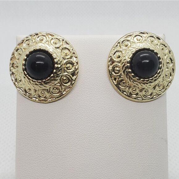 Vintage Gold & Black Earrings - Picture 1 of 2